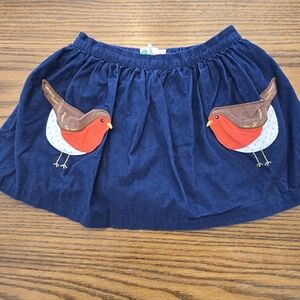 Mini Boden Christmas Winter Spring Bird Robin Cord Skirt  Size 4-5